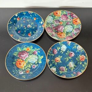 Dutch floral, 8 inch fine porcelain multicolor dinner plates set.